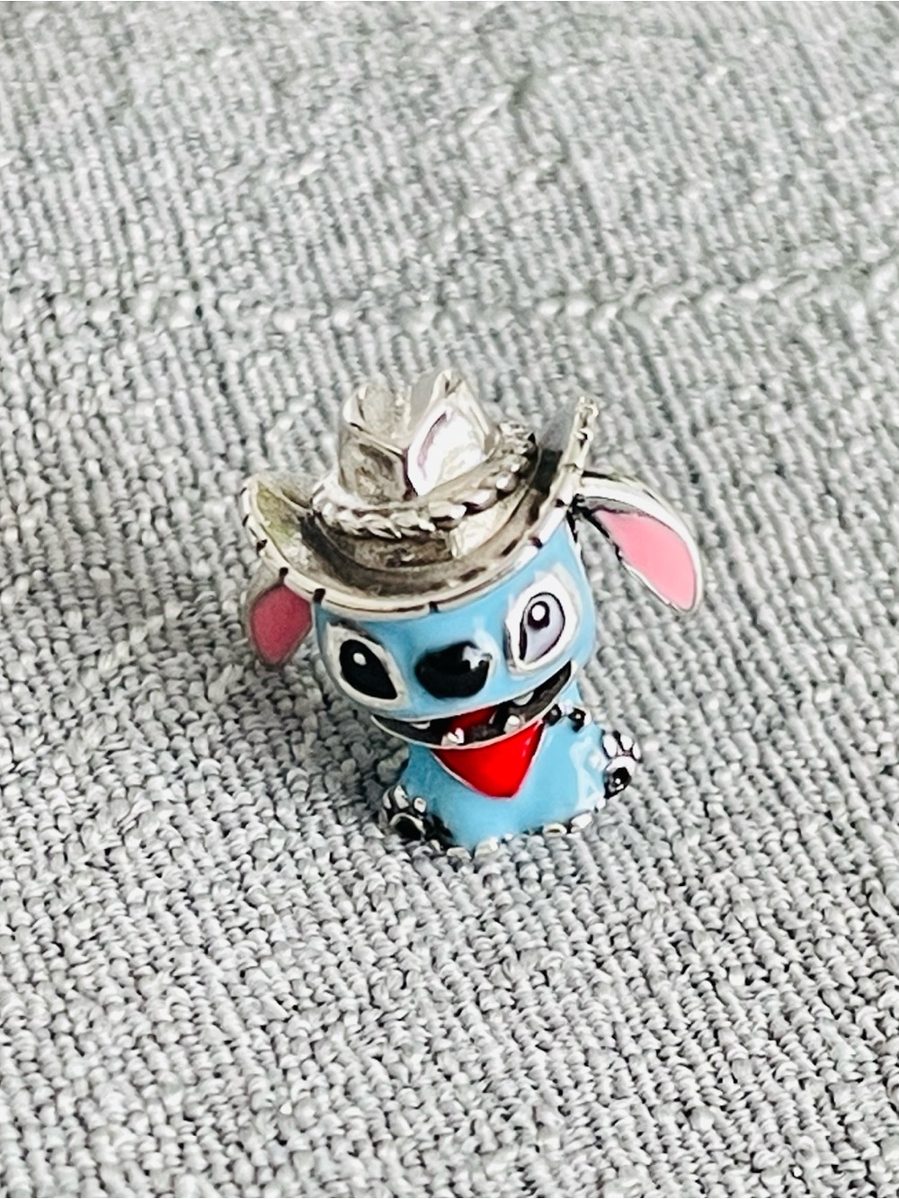 Pandora Enamel Stitch Charm Pendant in Blue with Red Accent